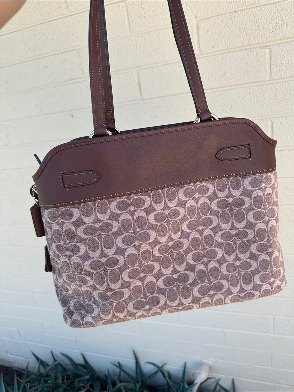 COACH Tan and Brown Signature Shoulder Tote - Picture 13 of 13